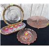 Image 1 : Cranberry Depression Glass, Carnival Glass and Clear Plate with Floral Band Assorted Lot