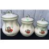 Image 1 : Three Vintage Green Ceramic Canisters with Fruit Motif and Lids