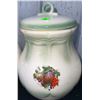 Image 4 : Three Vintage Green Ceramic Canisters with Fruit Motif and Lids