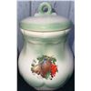 Image 5 : Three Vintage Green Ceramic Canisters with Fruit Motif and Lids