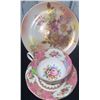 Image 4 : Ceramic Cat Figurines, Marigold Carnival Glass Plate, Floral Teapot, Teacup and Saucer