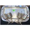 Image 2 : Marigold Carnival Glass Serving Bowl With Four Mini Cups and Rectangular Tray