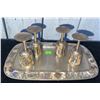 Image 3 : Marigold Carnival Glass Serving Bowl With Four Mini Cups and Rectangular Tray
