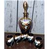 Image 1 : Hand-Painted Glass Decanter with Gold Trim and Five Matching Glasses