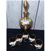 Image 3 : Hand-Painted Glass Decanter with Gold Trim and Five Matching Glasses