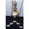 Image 4 : Hand-Painted Glass Decanter with Gold Trim and Five Matching Glasses