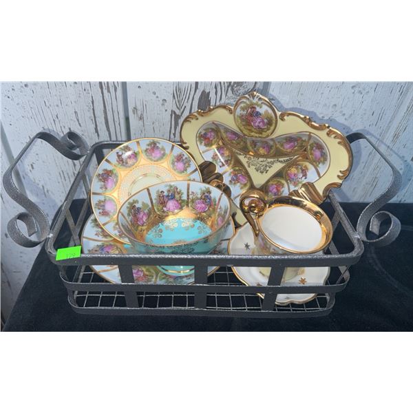 JKW and Royal Crown Hand Painted Porcelain Tea Set, Western Germany, 6 Pieces