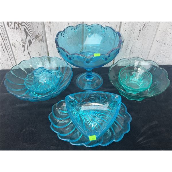 Blue Pressed Glass Serving Bowls and Dishes