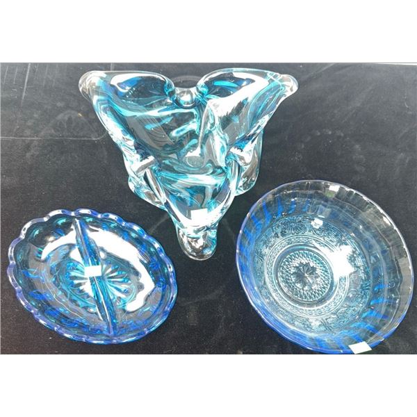 Blue Glass Including Carnival, Depression, and Art Decor Bowls and Dishes