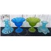 Image 2 : Frosted Blue and Green Glass Holders with Murano Style Dolphin Figurine