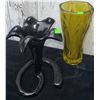 Image 3 : Black Glass Flower Stand, Yellow Glass Vase, Hand-Painted Pitcher and Bowl Set