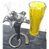Image 4 : Black Glass Flower Stand, Yellow Glass Vase, Hand-Painted Pitcher and Bowl Set