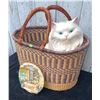 Image 2 : Woven Basket with Ceramic Cat Figurine and 3D Cat Kitchen Scene Plaque