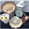 Image 2 : Kitchenware Lot with Pitcher, Glass Teapot, Vintage Scale, and Utensils