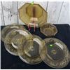 Image 1 : Amber Glass Dinnerware Set with Gold Trim, Includes Plates and Octagonal Bowls