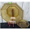 Image 4 : Amber Glass Dinnerware Set with Gold Trim, Includes Plates and Octagonal Bowls