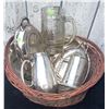 Image 2 : Silver-Plated Tableware and Glass Beer Stein in Wicker Basket