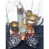 Image 1 : Silverplate and Glass Drinkware Set with Pitchers Trays and Leaf Dishes