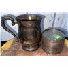 Image 7 : Silverplate and Glass Drinkware Set with Pitchers Trays and Leaf Dishes