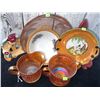 Image 2 : Carnival Glass Creamer and Sugar Bowls, Hand-Painted Plates, and Parrot Figurine
