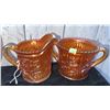Image 4 : Carnival Glass Creamer and Sugar Bowls, Hand-Painted Plates, and Parrot Figurine