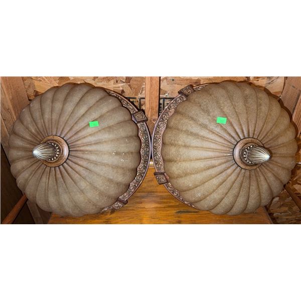 3 Glass and Metal Flush Mount Light Fixtures with Decorative Scroll Detail