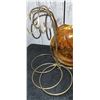 Image 5 : Lot: Carnival Glass Plates, Porcelain Vase, Metal Clock, and Brass Stand