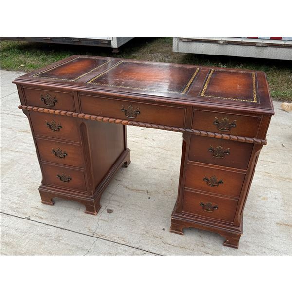 ANTIQUE LEATHER TOP PEDESTAL DESK
