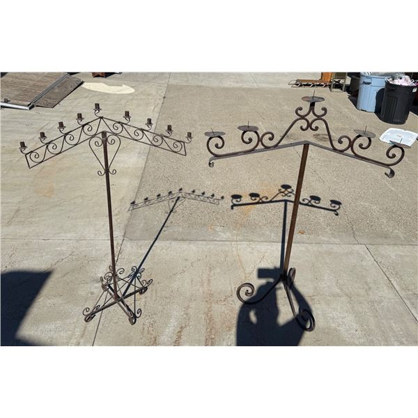 ANTIQUE WROUGHT IRON FLOOR CANDELABRAS; LOT OF 2
