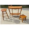 Image 1 : HALF-MOON CONSOLE TABLE, SWIVEL BAR STOOL, AND WOODEN STEPSTOOL