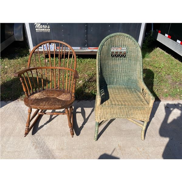 WINDSOR ROCKING CHAIR AND WICKER/RATTAN CHAIR