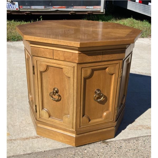 VINTAGE OCTAGONAL WOOD STORAGE END TABLE