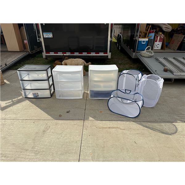 PLASTIC DRAWER UNITS AND MESH POP-UP LAUNDRY BAGS