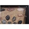 Image 3 : (44) Prehistoric Native American ARROWHEADS with an AXE Head Artifact in a Display Frame
