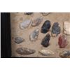 Image 6 : (44) Prehistoric Native American ARROWHEADS with an AXE Head Artifact in a Display Frame