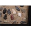 Image 7 : (44) Prehistoric Native American ARROWHEADS with an AXE Head Artifact in a Display Frame
