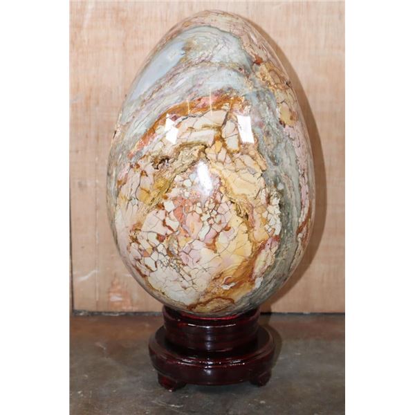 XL Polished PETRIFIED WOOD Egg with Inclusions on a Rotating Wood Display Stand