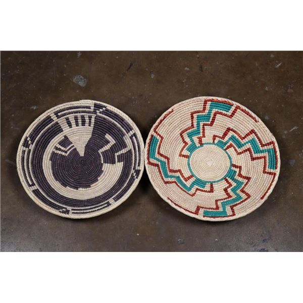 (2) Handwoven Decorative Southwestern Style Coiled Straw Baskets
