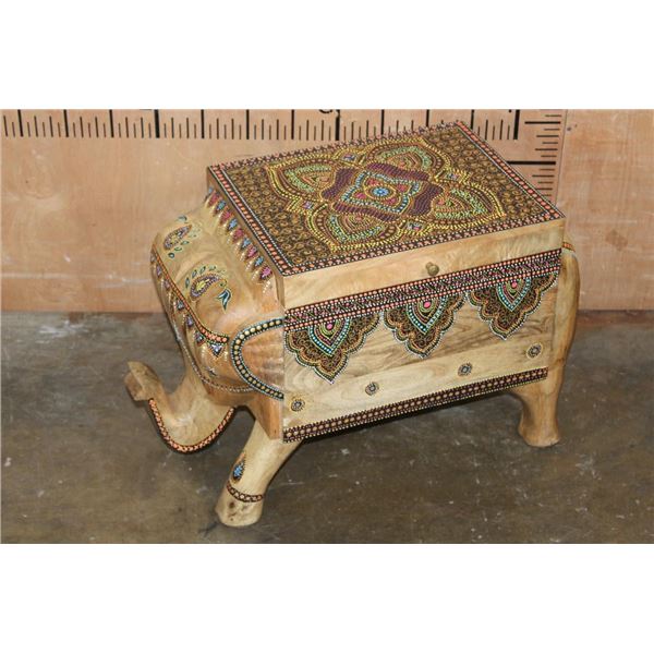 Hand-painted Wood ELEPHANT Storage Box from India