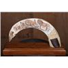 Image 1 : XXL Scrimshawed HIPPOPOTAMUS Tusk with Zebra Hide by Lovemore Loyd of Massina on a Wood Stand