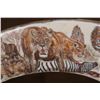 Image 4 : XXL Scrimshawed HIPPOPOTAMUS Tusk with Zebra Hide by Lovemore Loyd of Massina on a Wood Stand