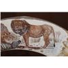 Image 5 : XXL Scrimshawed HIPPOPOTAMUS Tusk with Zebra Hide by Lovemore Loyd of Massina on a Wood Stand