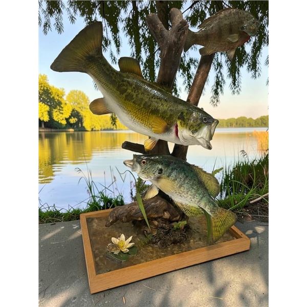 *Real Skin* LARGEMOUTH BASS, CRAPPIE, and BLUEGILL FISH on a Decorative Wood Base