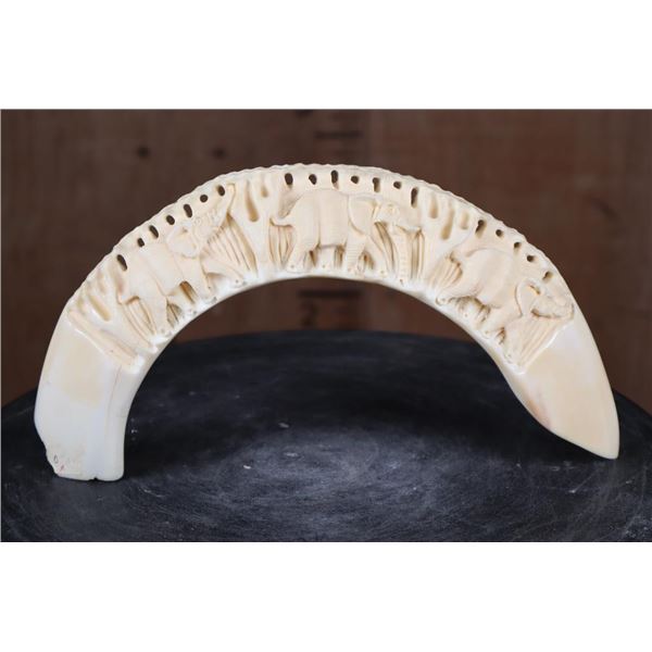 Hand-carved HIPPOPOTAMUS Tusk Featuring 2 Elephants and Trees