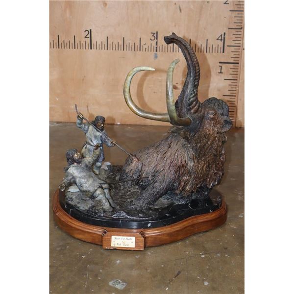 Original Bronze "Man is a Hunter" SCULPTURE #9/36 Signed by Rick Taylor on a Rotating Wood Base