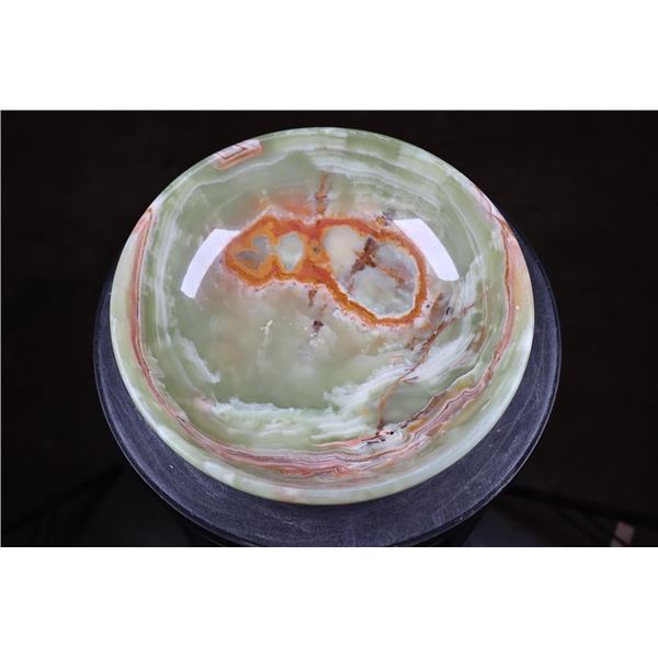 Large Polished Natural GREEN BANDED ONYX Decorative Bowl