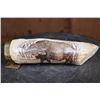 Image 1 : Scrimshawed HIPPOPOTAMUS Tusk or Tooth Featuring a Cape Buffalo by "Luciana" with a Brass Stand