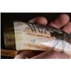 Image 7 : Scrimshawed HIPPOPOTAMUS Tusk or Tooth Featuring a Cape Buffalo by "Luciana" with a Brass Stand