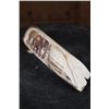 Image 4 : Scrimshawed HIPPOPOTAMUS Tusk or Tooth Featuring Elephants with a Brass Stand