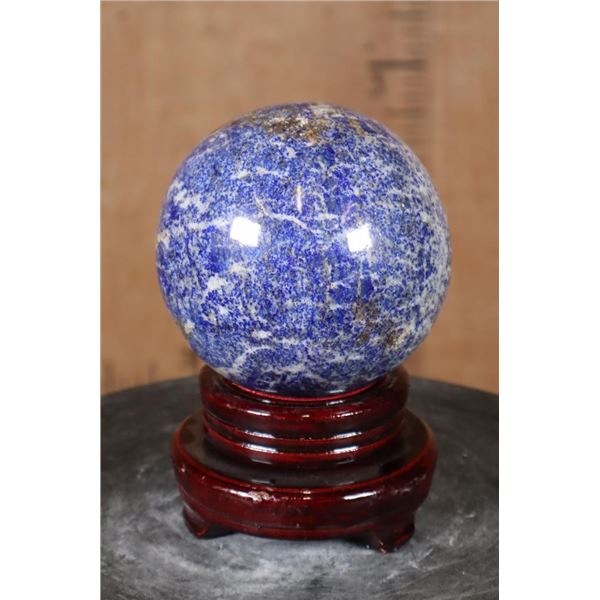 Big BLUE LAPIS LAZULI Mineral Sphere with a Rotating Wood Stand